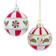 Holly Leaves Pattern Glass Ball Ornaments 6 Piece Set