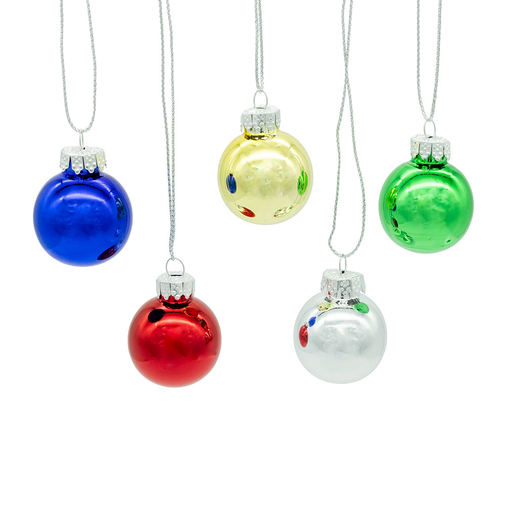 Multicolor Ball Glass Ornaments with Gold Tree Topper, 30mm Set of 25