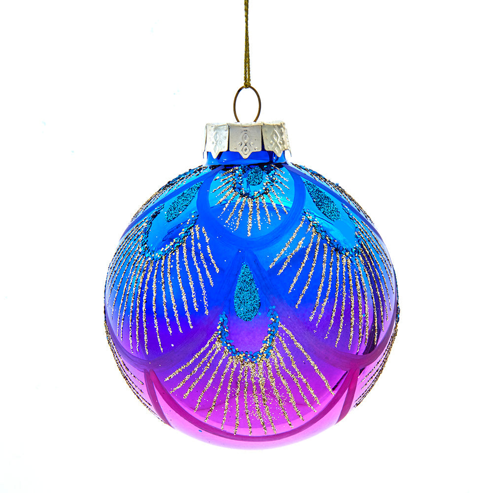 80MM Glass Purple &amp; Blue Peacock Ball Ornaments 80mm Set of 6