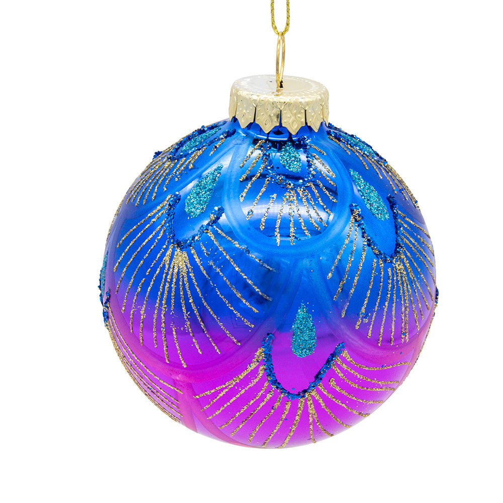 80MM Glass Purple &amp; Blue Peacock Ball Ornaments 80mm Set of 6