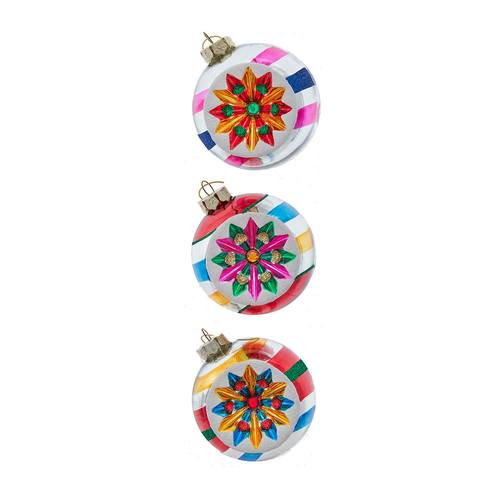 Multi Color Reflector Retro Glass Ornaments 80mm Set of 3