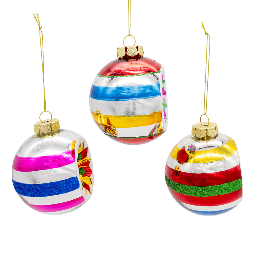 Multi Color Reflector Retro Glass Ornaments 80mm Set of 3