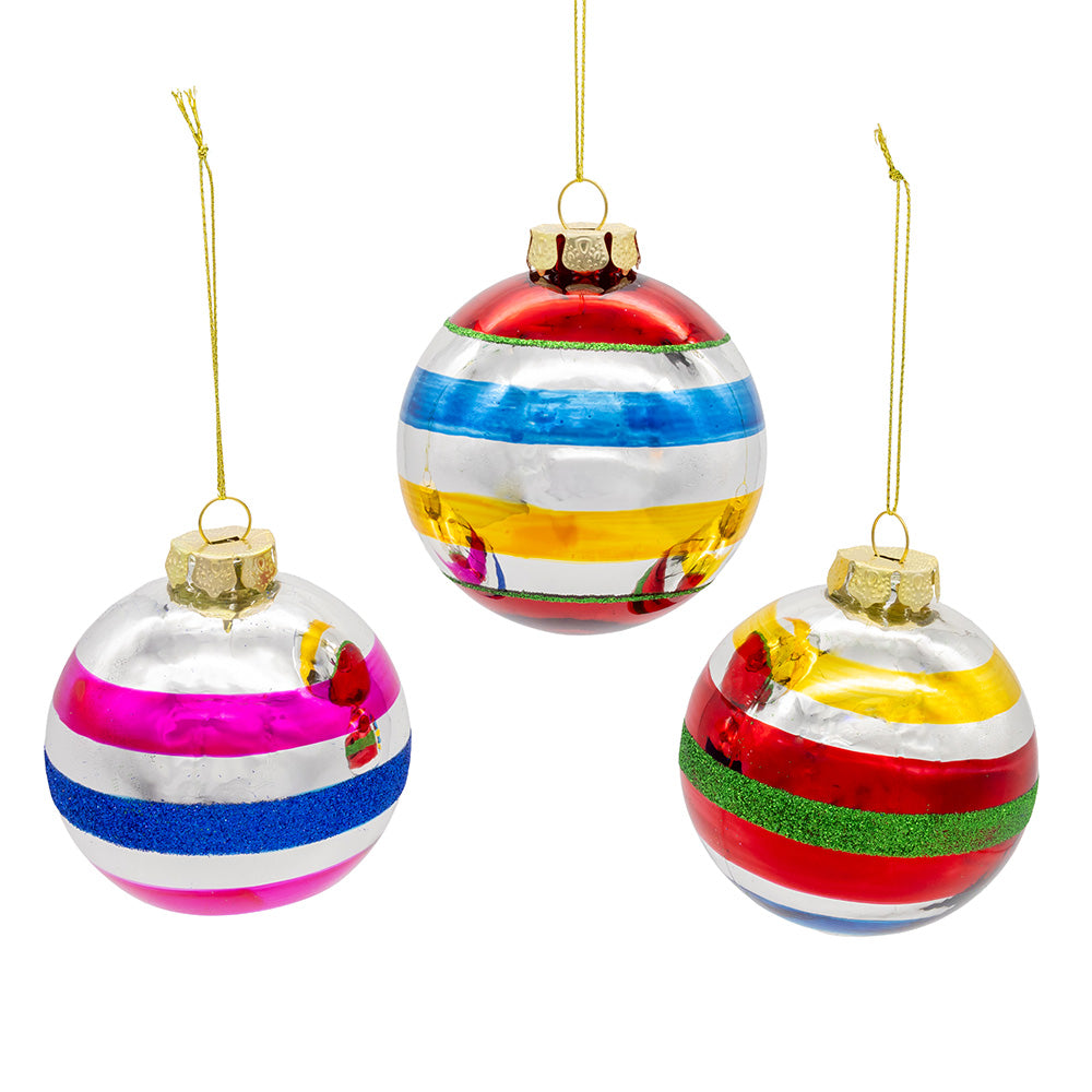 Multi Color Reflector Retro Glass Ornaments 80mm Set of 3