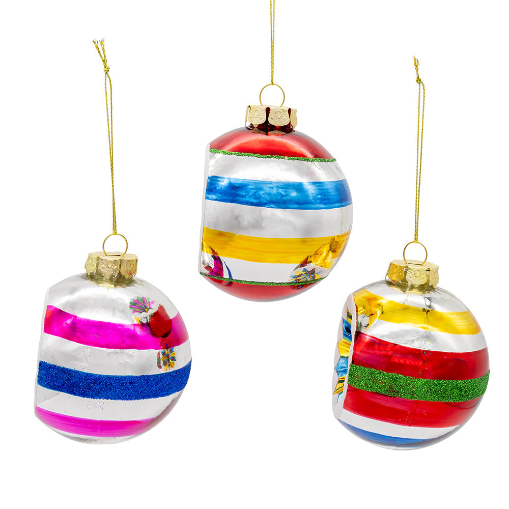 Multi Color Reflector Retro Glass Ornaments 80mm Set of 3