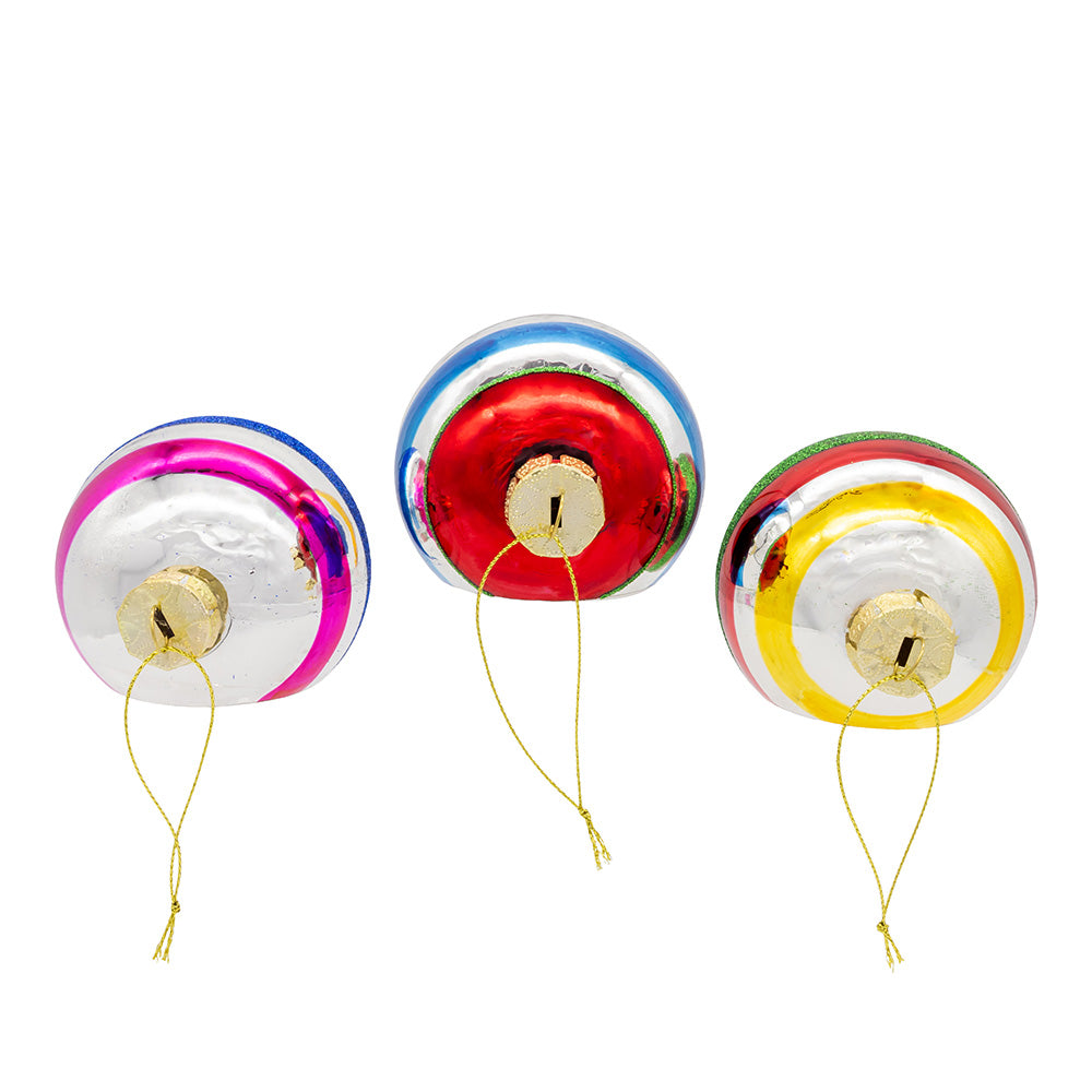 Multi Color Reflector Retro Glass Ornaments 80mm Set of 3