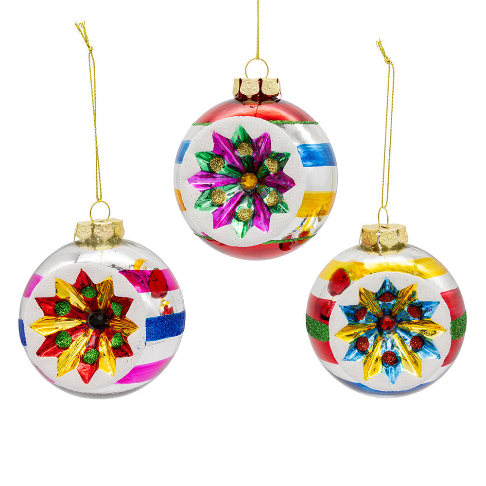 Multi Color Reflector Retro Glass Ornaments 80mm Set of 3