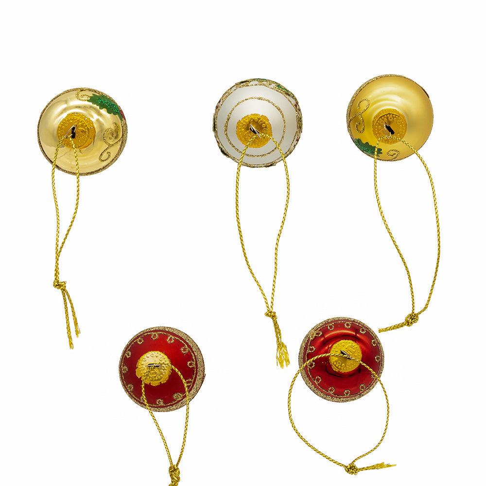 Gold, Green & Red Ball & Finial Glass Ornaments 35mm Set of 12