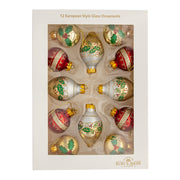 Gold, Green & Red Ball & Finial Glass Ornaments 35mm Set of 12
