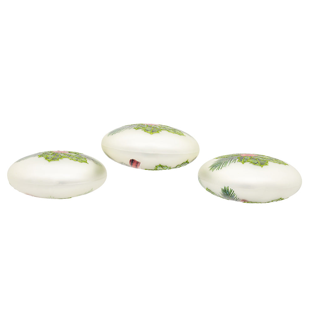 Cardinal With Holly Berry Flat Ball Glass Ornaments 100mm Set of 3