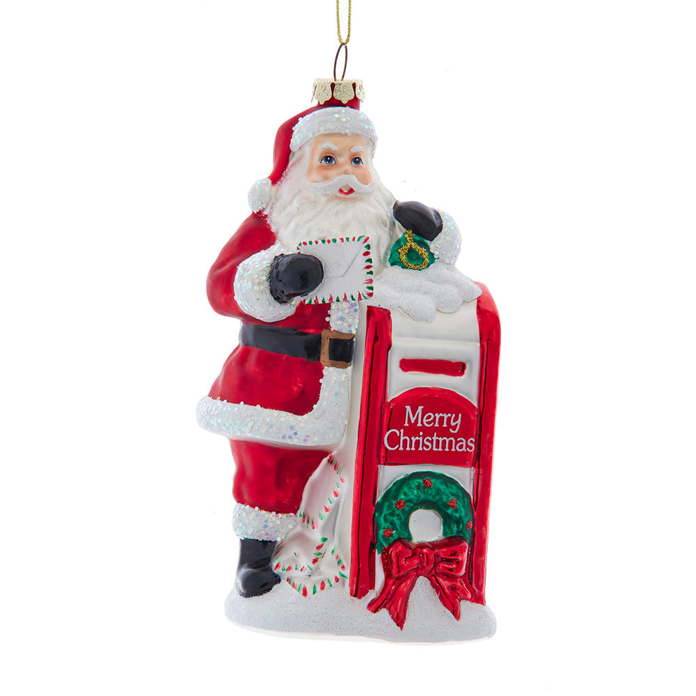 Santa with Mailbox Glass Ornament 5.6"