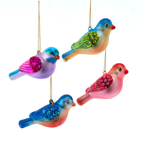 Colorful Glass Bird Ornament 4 Inches Set of 4