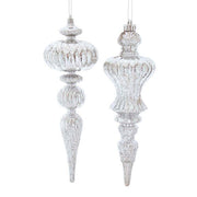Shatterproof Silver Distressed Finish Finial Ornament 12" Set of 2