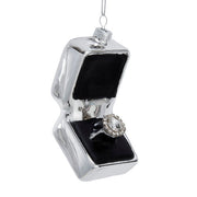 Glass Silver Ring Box Ornament 3 Inches