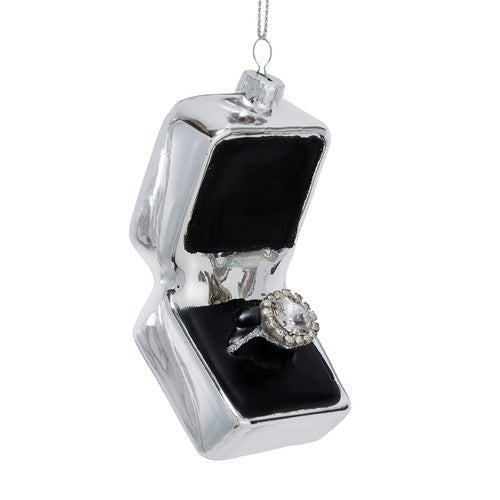 Glass Silver Ring Box Ornament 3 Inches