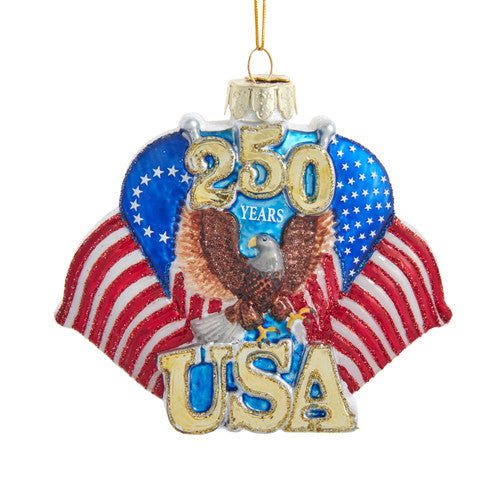 250th U.S.A. Anniversary Flag Glass Ornament
