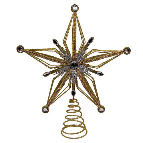 Metal Gold and Silver Star Treetop 12.5 Inches