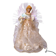 Ivory and Gold Angel Tree Topper LED RGB Fiber Optic 14 Inches