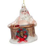 Glass Santa Taking a Bath Ornament 4.4 Inches