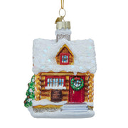 Noble Gems Log Cabin Glass Ornament 4.25 Inches