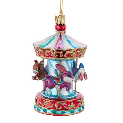 Noble Gems Kids Carousel Glass Ornament 4.5 Inches