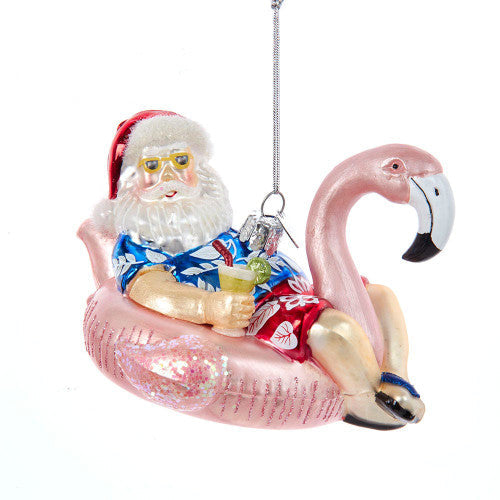 Noble Gems Santa with Flamingo Float Glass Ornament 4.5 Inches