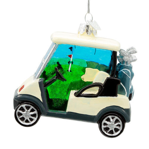 Noble Gems Golf Cart Glass Ornament 4 Inches