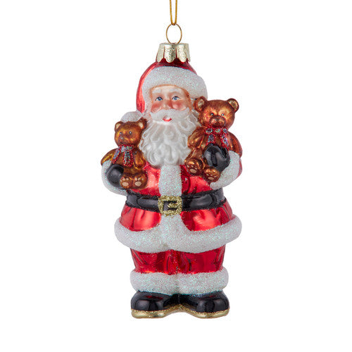 Noble Gems Santa with Teddy Bears Glass Ornament 5 Inches