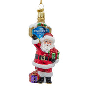 Noble Gems Santa North Pole Glass Ornament 5.25 Inches