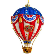 Bellissimo America 250 Hot Air Balloon Glass Ornament 6.5 Inches