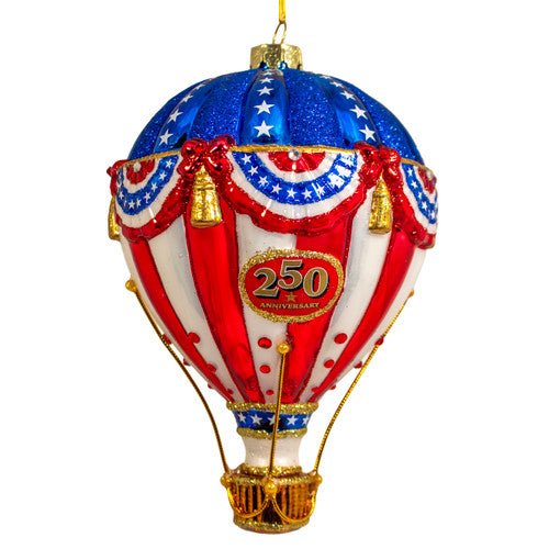 Bellissimo America 250 Hot Air Balloon Glass Ornament 6.5 Inches