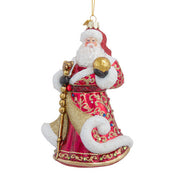 Bellissimo Red and Gold Santa Glass Ornament 7 Inches