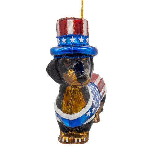 Noble Gems 250th Celebration Dachshund Glass Ornament 3.5 Inches