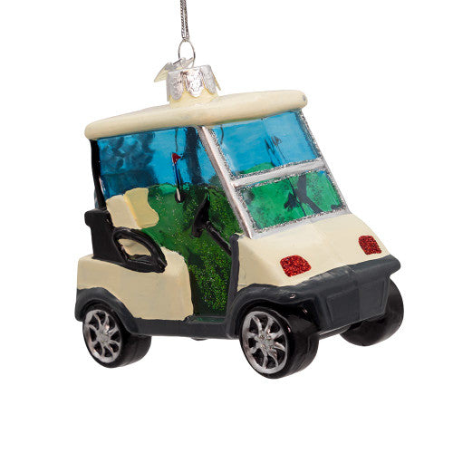 Noble Gems Golf Cart Glass Ornament 4 Inches