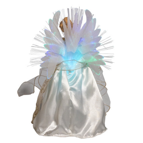 Ivory and Gold Angel Tree Topper LED RGB Fiber Optic 14 Inches