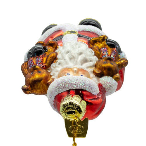 Noble Gems Santa with Teddy Bears Glass Ornament 5 Inches