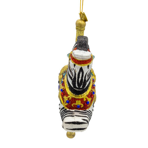Bellissimo Zebra Carousel Glass Ornament 6.5 Inches