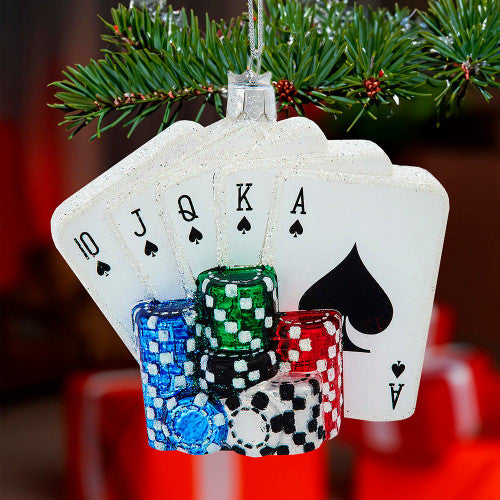 Noble Gems Poker Cards and Chips Ornament 4.375 Inches