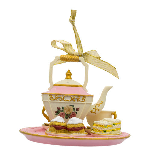 Afternoon Tea Set Rose Pink Ornament 4 Inches