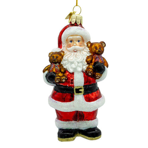 Noble Gems Santa with Teddy Bears Glass Ornament 5 Inches