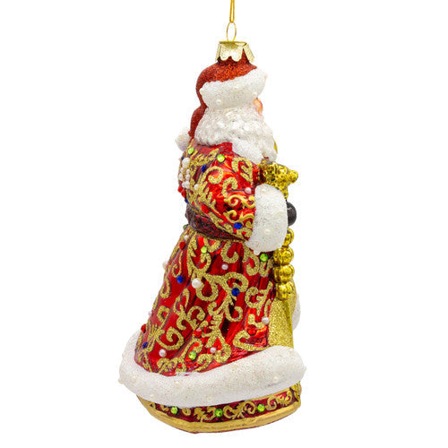 Bellissimo Red and Gold Santa Glass Ornament 7 Inches