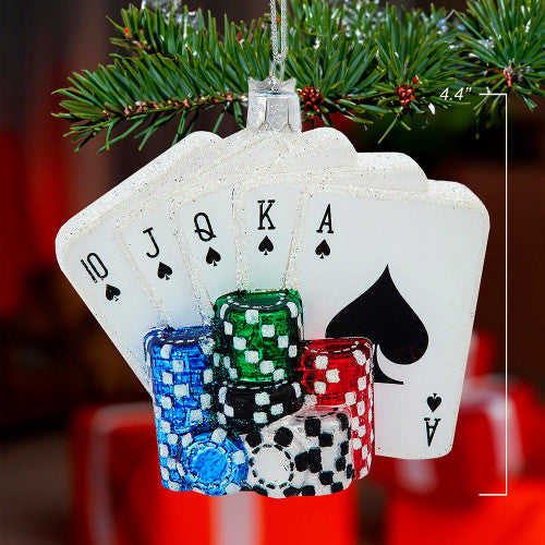 Noble Gems Poker Cards and Chips Ornament 4.375 Inches