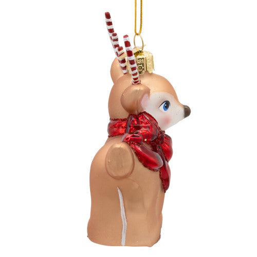 Noble Gems Deer with Shiny Bow and Candycane Antlers Glass Ornament 4.5 Inches