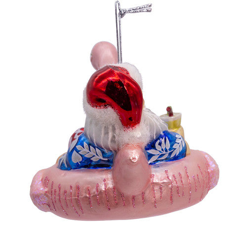 Noble Gems Santa with Flamingo Float Glass Ornament 4.5 Inches