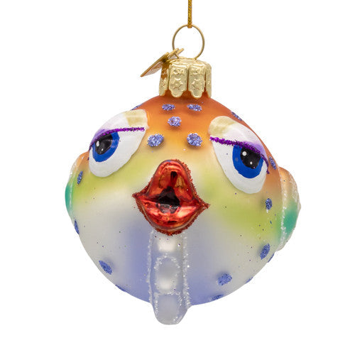 Noble Gems Puffer Fish Glass Ornament 3 Inches