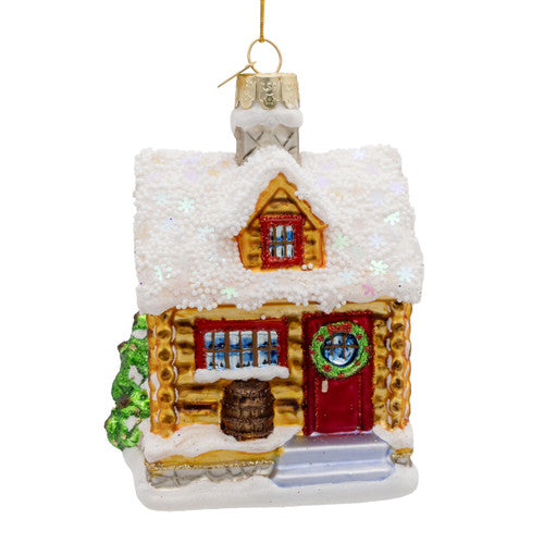 Noble Gems Log Cabin Glass Ornament 4.25 Inches