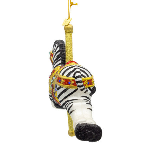 Bellissimo Zebra Carousel Glass Ornament 6.5 Inches