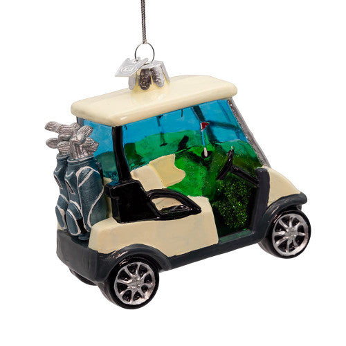 Noble Gems Golf Cart Glass Ornament 4 Inches