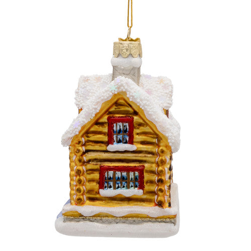 Noble Gems Log Cabin Glass Ornament 4.25 Inches