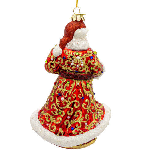 Bellissimo Red and Gold Santa Glass Ornament 7 Inches