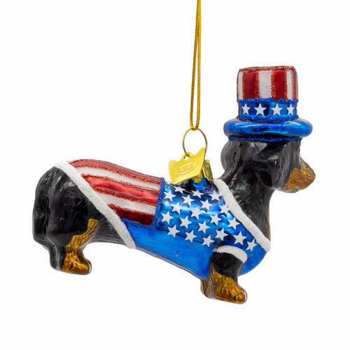 Noble Gems 250th Celebration Dachshund Glass Ornament 3.5 Inches